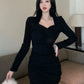 Fall and Winter Plus Size Ladies Slim Fit Stylish Ruched Dress