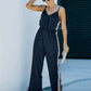 Summer New Suspender Jumpsuit Women 2024 European and American All-Matching Fashion V Neck Sleeveless Slit Loose Pants Pants Women