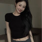 Gray Pure Desire Slim Fit Midriff-Baring Top T-shirt with Short Sleeves