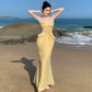 Cross Sexy Open Back Hip Lotus Leaf Long Dress