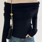 Off-Shoulder off-Neck Slim Fit Inner Wear Long Sleeve Sweater