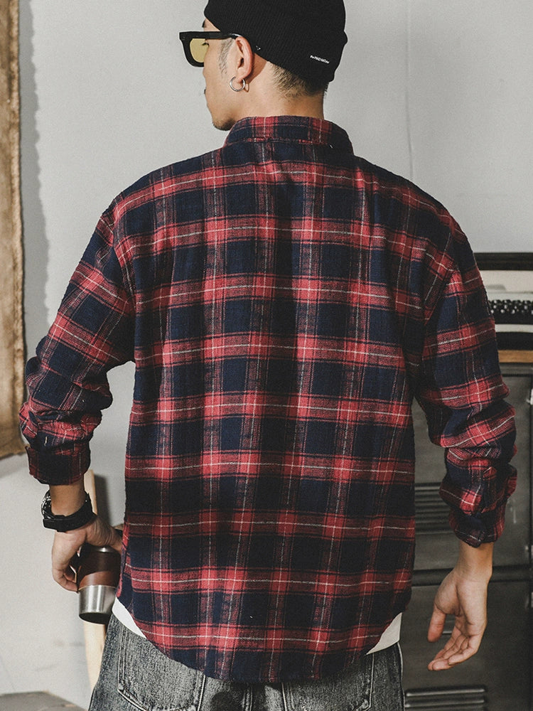 Jereno American Classic Long Sleeve Casual Plaid Shirt