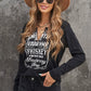 Early Autumn Thin V-neck European and American Leisure Print Long Sleeves T-shirt