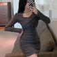 Fall and Winter Plus Size Ladies Slim Fit Stylish Ruched Dress