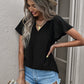 T-shirt V-neck Fashion Pure Color Casual Loose Top Short Sleeve