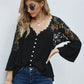 Long Sleeves Fashion Loose V-neck Pullover Tops Lace Shirt