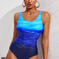 Summer New Arrival Gradient Color Swimsuit Beach Vacation Conservative with Chest Pad U-Neck Cross Strap One-Piece Swimsuit