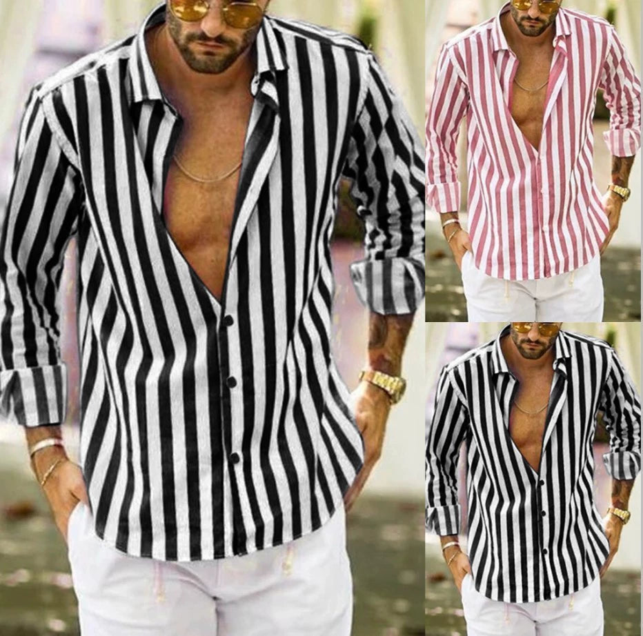 Men's Business Striped Large-Size Long-Sleeve Casual Shirt