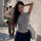 Gray Pure Desire Slim Fit Midriff-Baring Top T-shirt with Short Sleeves