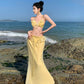 Cross Sexy Open Back Hip Lotus Leaf Long Dress