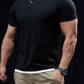 Men's Summer American Style Fake Two Pieces Short Sleeve Sports Workout Elastic T-shirt Trendy Solid Color Casual Breathable Half Sleeve