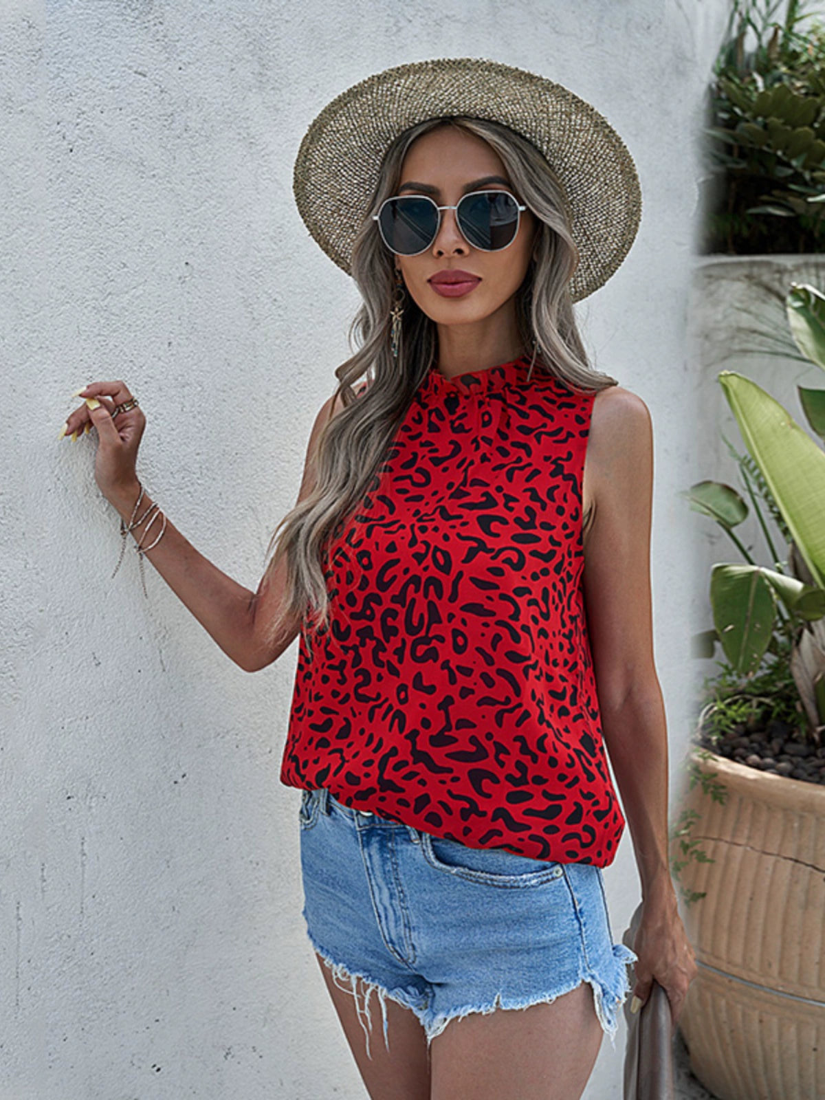 2024 Summer New Arrival Leopard Print Print Vest Women Fashion Fashion round Neck Pullover Sleeveless Pullover Tops Women