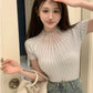 Diamond-Embedded Shiny Western Style Skinny Slimming Knitted Short Sleeve