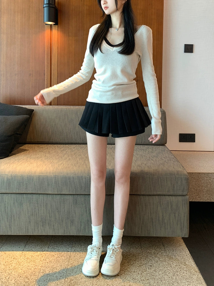 Spring New Arrival Pure Desire V-neck Style Knitwear Tops Basic Set