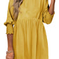 Fall 2024 New Yellow Half Sleeve Knee-Length Short Skirt for Women Fashion Thin Casual Pleating Short Sleeve Dress Women