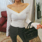 Women's Long-Sleeved V-neck Craftily-Designed Top