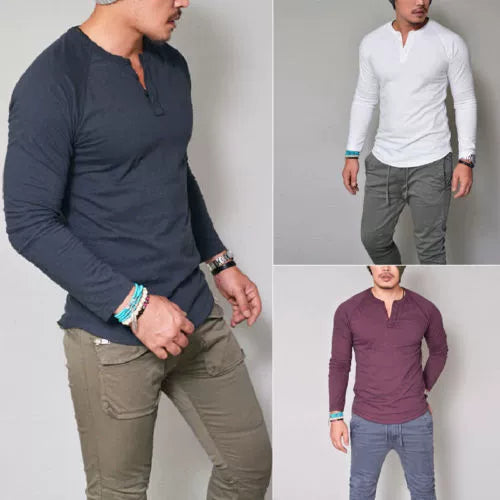 Fashion Mens Slim Fit Long Sleeve T-Shirts Stylish