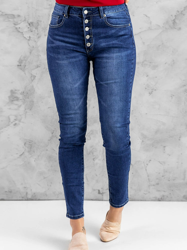 Autumn and Winter New Skinny Casual Jeans Women's European and American Ripped Distressed Ankle Tight High Waist Slim-Fit Slim Looking Denim Trousers