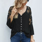 Long Sleeves Fashion Loose V-neck Pullover Tops Lace Shirt