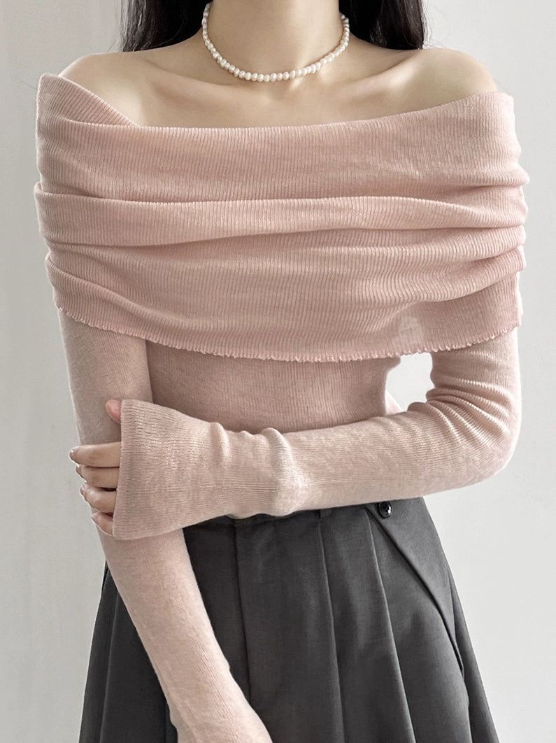 Off-Shoulder off-Neck Slim Fit Inner Wear Long Sleeve Sweater