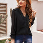 2024 Summer New Arrival Long Sleeves Thin Lace Shirt Women Fashion Loose Pullover Deep V Neck Solid Color Casual T-shirt Tops Women