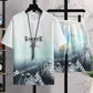 Summer Ice Silk Short Sleeve Gradient Casual Sports Suit