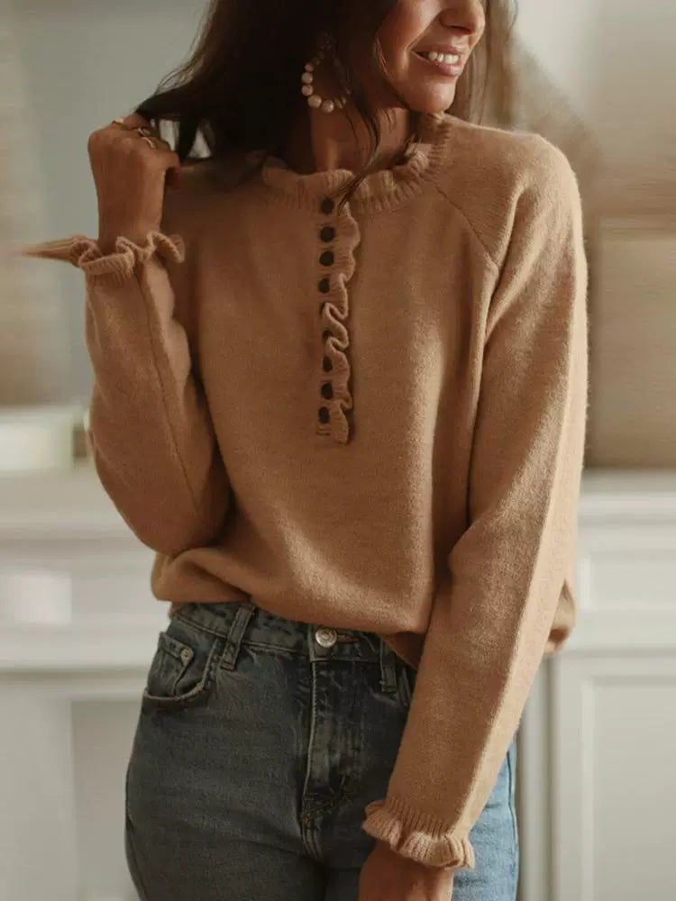 Fashion Raglan Stuffed Knitting Lace Collar Pullover