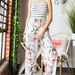 Fashion High Waist Thin Slim Striped Floral Jumpsuit