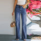 Pure Color Washed Denim Women Fashion Idle Style Loose Cool Casual High Waist Straight-Leg Pants Women