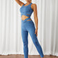 Fashion New Solid Color Yoga Two-Piece Set Women Can Wear outside Stretch Tight Belly Trimming Hip Lifting Sport Suit 261322