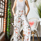 Fashion High Waist Thin Slim Striped Floral Jumpsuit