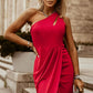 Pure Color One Shoulder Fashion Sexy Cutout Silm Dress