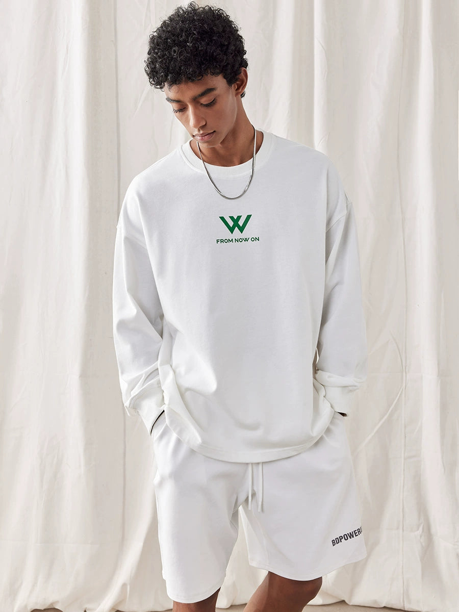 Viva Men's Minimalist Logo Print Long-Sleeved T-shirt Round Neck Sweater