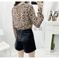 Fashion Leopard Print Cut-out Long Sleeve Hem Shirt