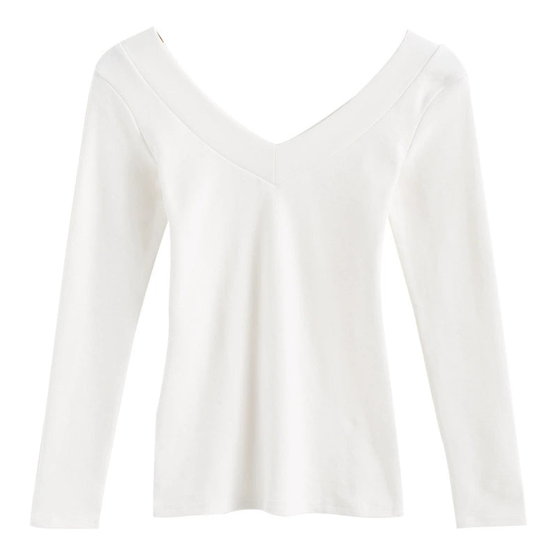 Women's Long-Sleeved V-neck Craftily-Designed Top