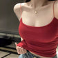 Beautiful Back Red Inner Match Sexy Low Collar Top