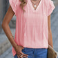 Loose V-neck Casual Pure Color Pullover Short Sleeve Tops