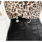 Fashion Leopard Print Cut-out Long Sleeve Hem Shirt