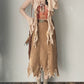 Vintage Brown Asymmetrical Mid Length Long Length Skirt