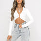 Sexy V-neck Cut-out Panel Slim Long-sleeved Women Shirt