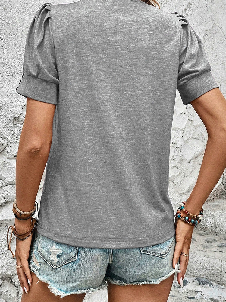 Fashion Pure Black Lantern Pullover Thin Short Sleeve T-shirt