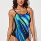 Summer Tie-Dye Contrast Color Tight One-Piece Swimsuit Women European and American Sexy Strap Quick-Drying Triangle Swimwear Women