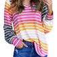 Fall and Winter Color Stripes Thin Fashion V Neck Long Sleeves T-shirt