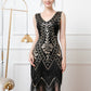 Retro Double-Layered Tassel Dress Gatsby Prom Sequin Dress Party V-neck Bead Dance Dress