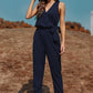 Loose Plus Size Sleeveless Fashion V Neck Pure Color Jumpsuit