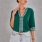 Fashion V-neck Embroidery Lace Pullover Thin Short Sleeve