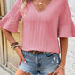 Pure Color Half Sleeve Texture Fabric Casual Pullover