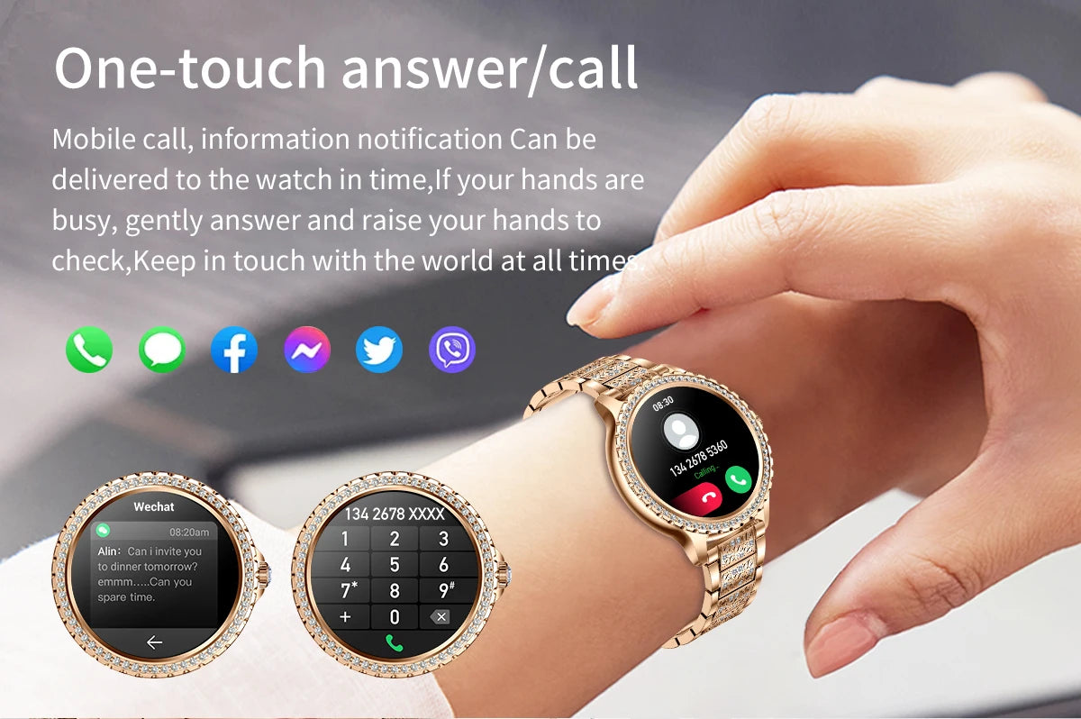 Fashion Luxury Gold Smart Watch Heart rate Blood Oxygen Sleep Monitoring Diamond Bracelet Bluetooth Call Smartwatch Ladies