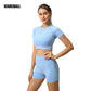 Seamless Women Yoga Set Crop Top Short Sleeve Shirt Fitness Shorts Workout Clothes For Women Gym Clothing Yoga Sport Set