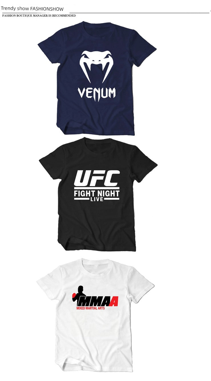 UFC Short Sleeve T-shirt Wulin Style Menswear Clothing Comprehensive Fighting MMA Half Sleeve Sanda Boxing Loose Clothes